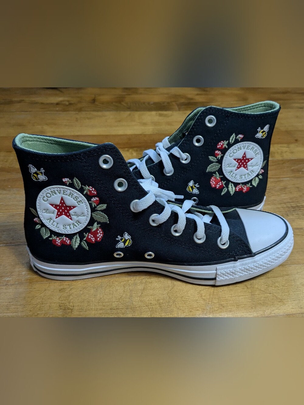 Converse Black High-Top Sneakers with Strawberry & Bee Embroidery - Picture 6 of 8